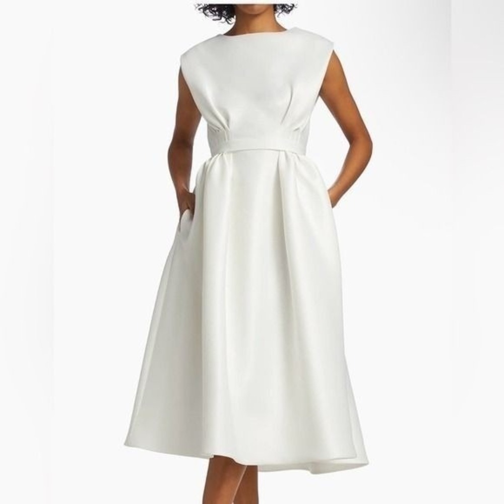 NWT Amsale Mikado A-Line Midi-Dress in color Ivory size 4